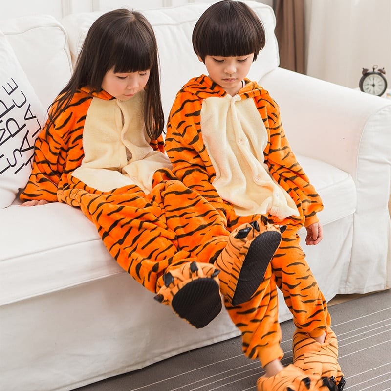 Pyjama chaud tigre pour enfants en polyester_1
