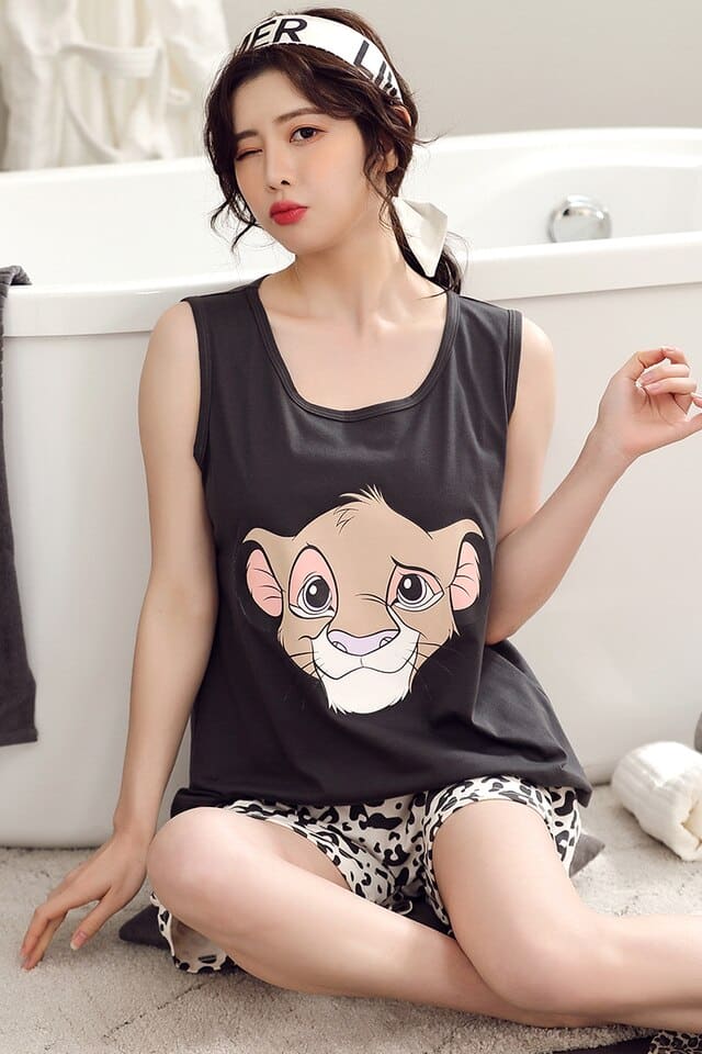 Pyjama d'été en coton pour femmes à imprimé Roi lion_2