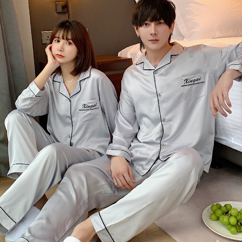 Pyjama de Couple pour amoureux en soie glacée fine_10