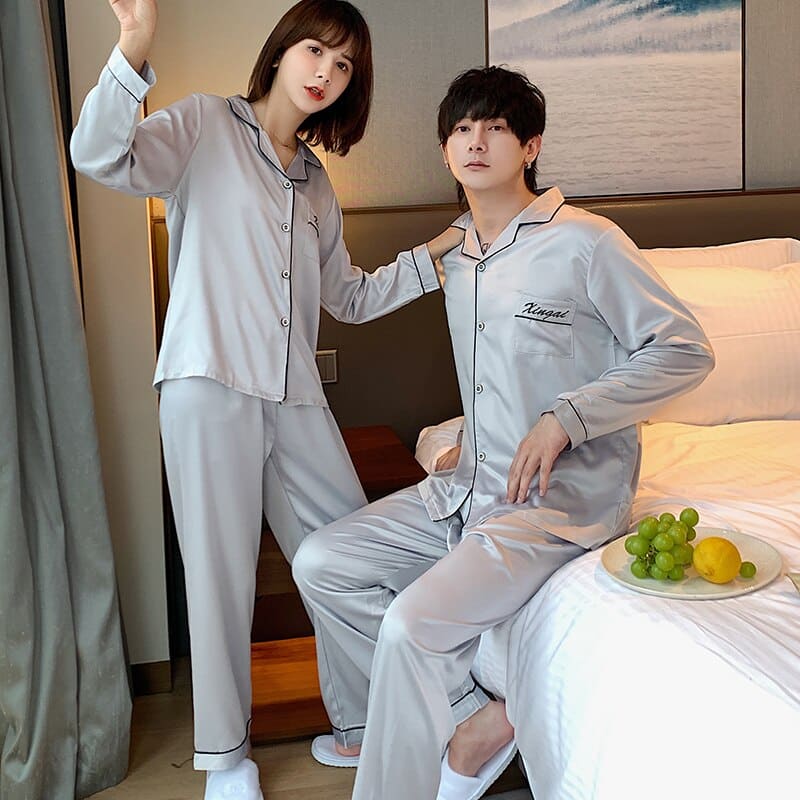 Pyjama de Couple pour amoureux en soie glacée fine_8