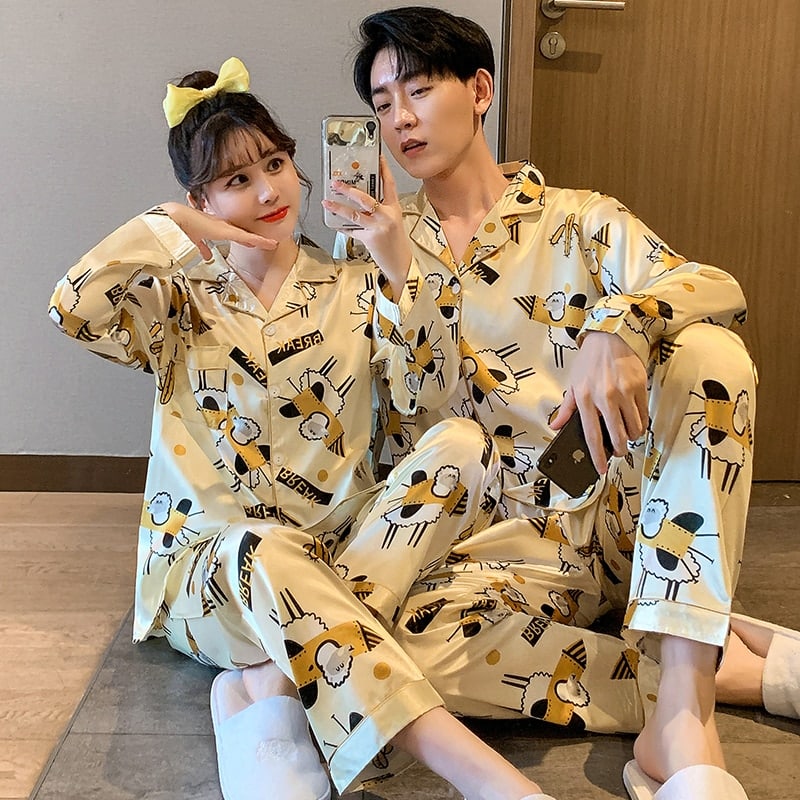 Pyjama de luxe pour couple en Satin décontracté_1