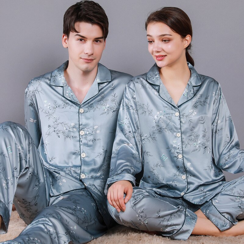Pyjama en Satin de soie luxe pour couple motif floral_7