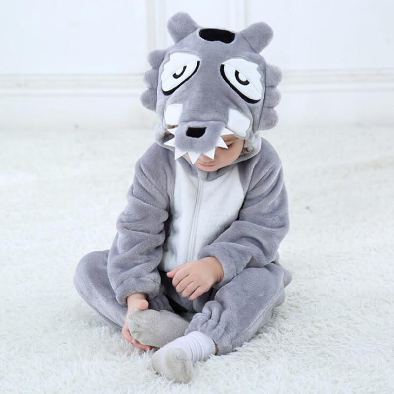 Pyjama en forme de loup à capuche pour enfant en flanelle_1