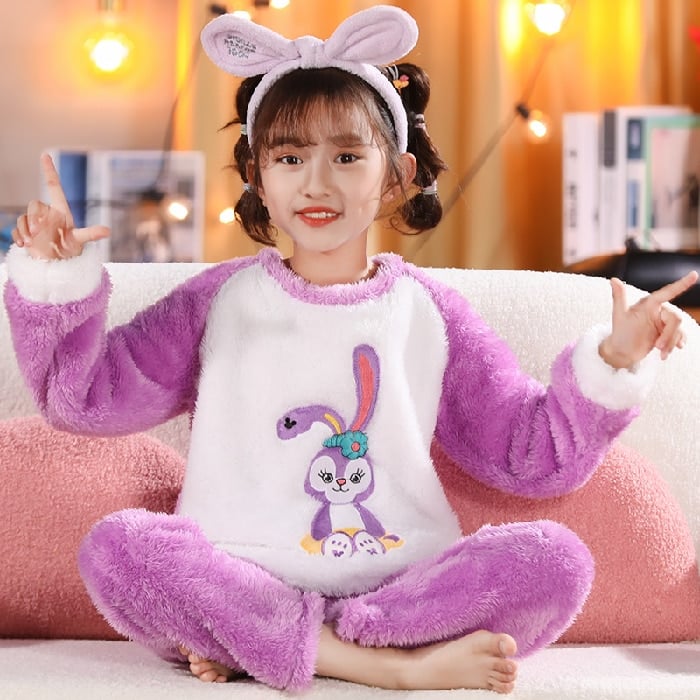 Pyjama en molleton doux et polaire pour petite fille Violet 7 - 8 ans