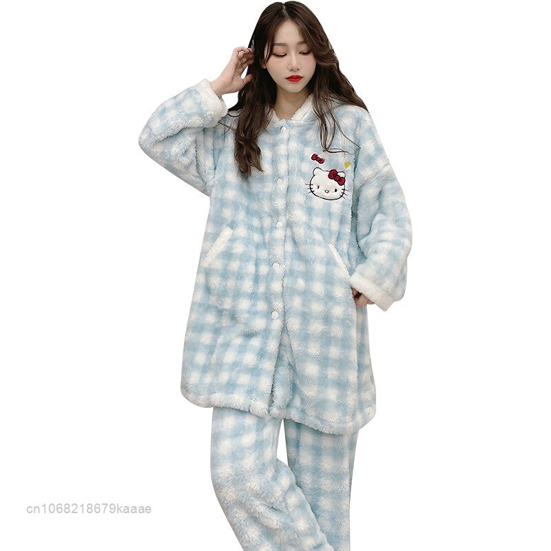 Pyjama en peluche 2 pièces pour femme avec motif chat_4