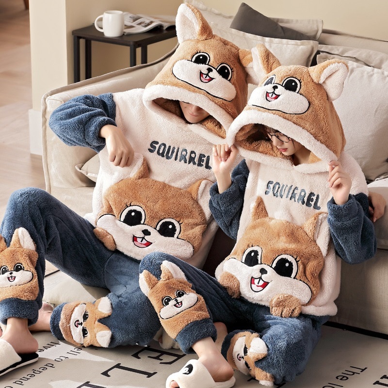 Pyjama épais pour couple à motif de chat avec capuche XL Chine