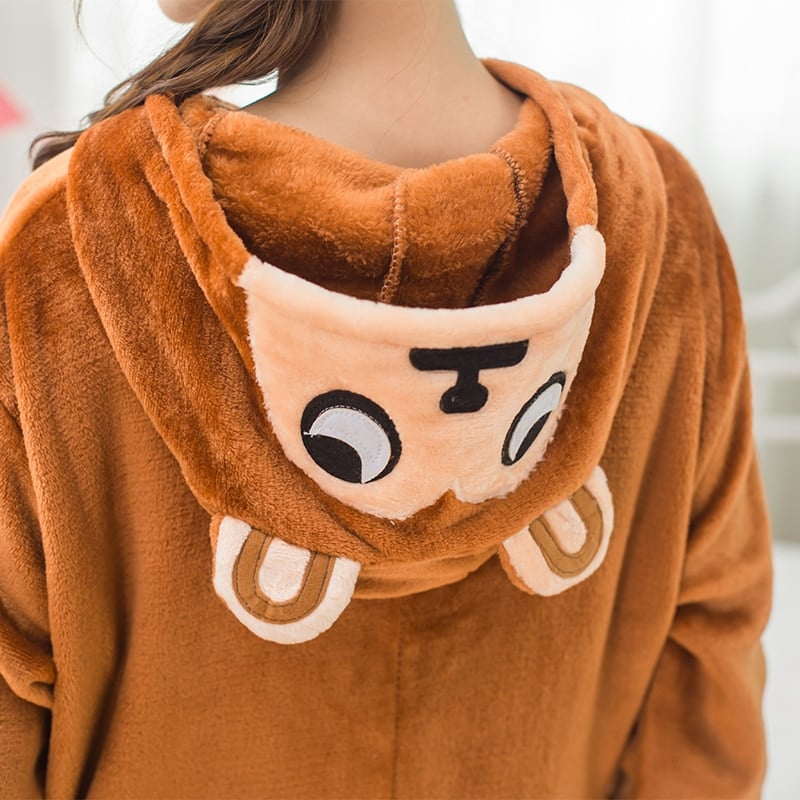 Pyjama grenouillère singe en flanelle marron_1