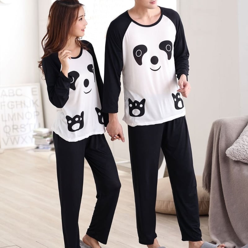 Pyjama imprimé Panda pour hommes et femmes en polyester_1