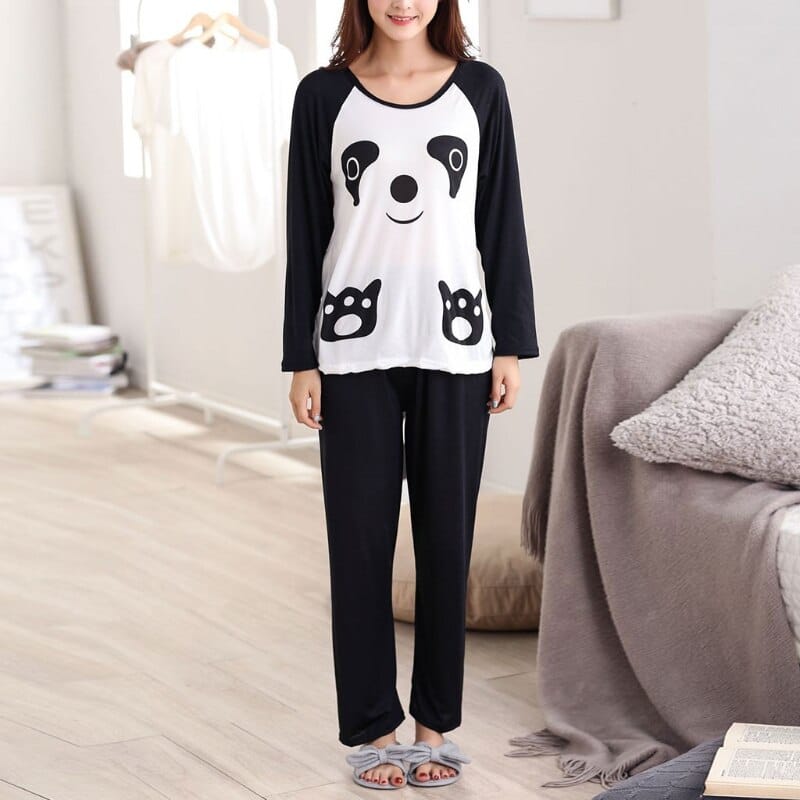 Pyjama imprimé Panda pour hommes et femmes en polyester_3