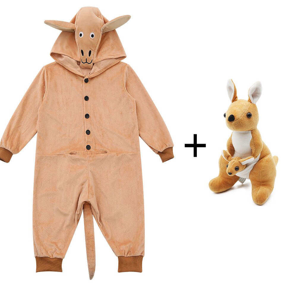 Pyjama kangourou combinaison en velours pour enfant Avec peluche L(hauteur 135-145cm)