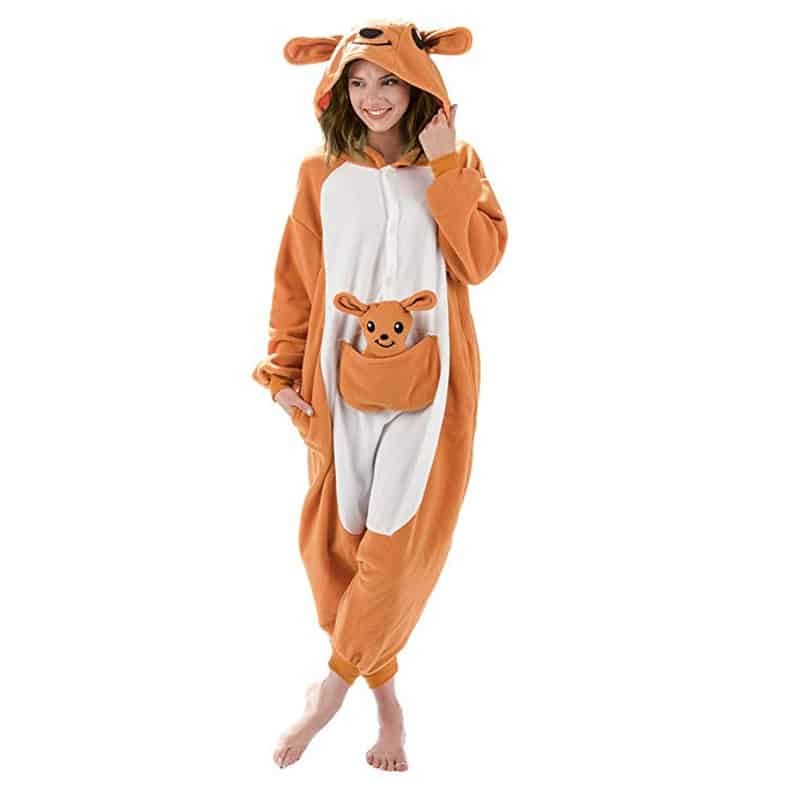 Pyjama kangourou en flanelle chaude à capuche_1