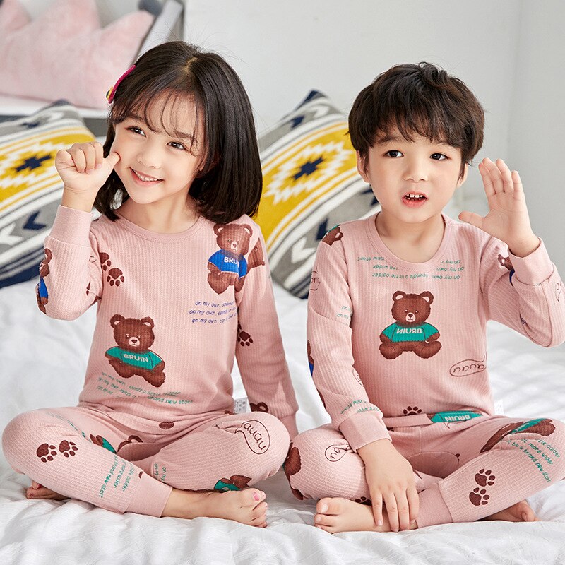 Pyjama ours deux pièces à manches longues pour enfant Rose A 7-8ans (120-130cm)