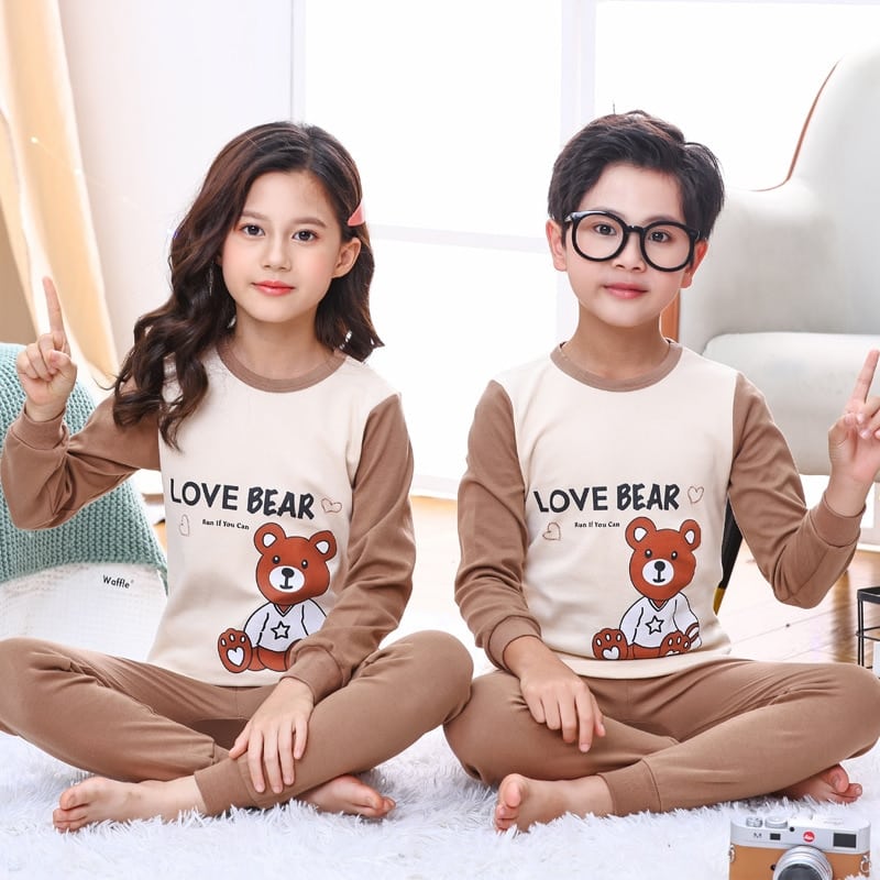 Pyjama ours mignon pour enfant à manches longues Marron clair 12-14ans (150-160cm)