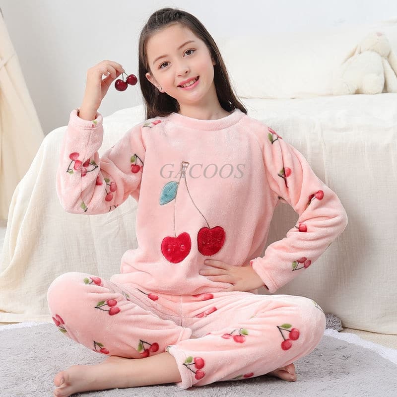 Pyjama polaire à manches longues pour fille Pêche rose 8-9T (130-140cm)