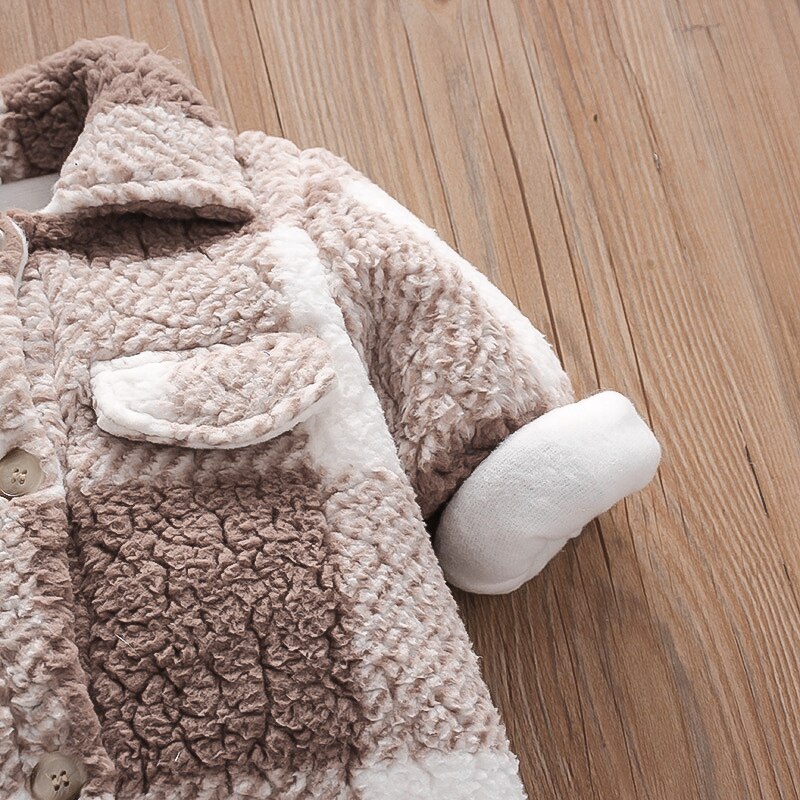 Pyjama polaire barboteuse carreaux  à boutons manches longues pour bébé_3
