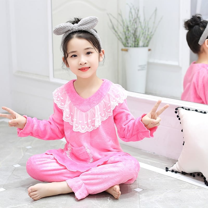 Pyjama polaire deux pièces pour fillette style princesse_1