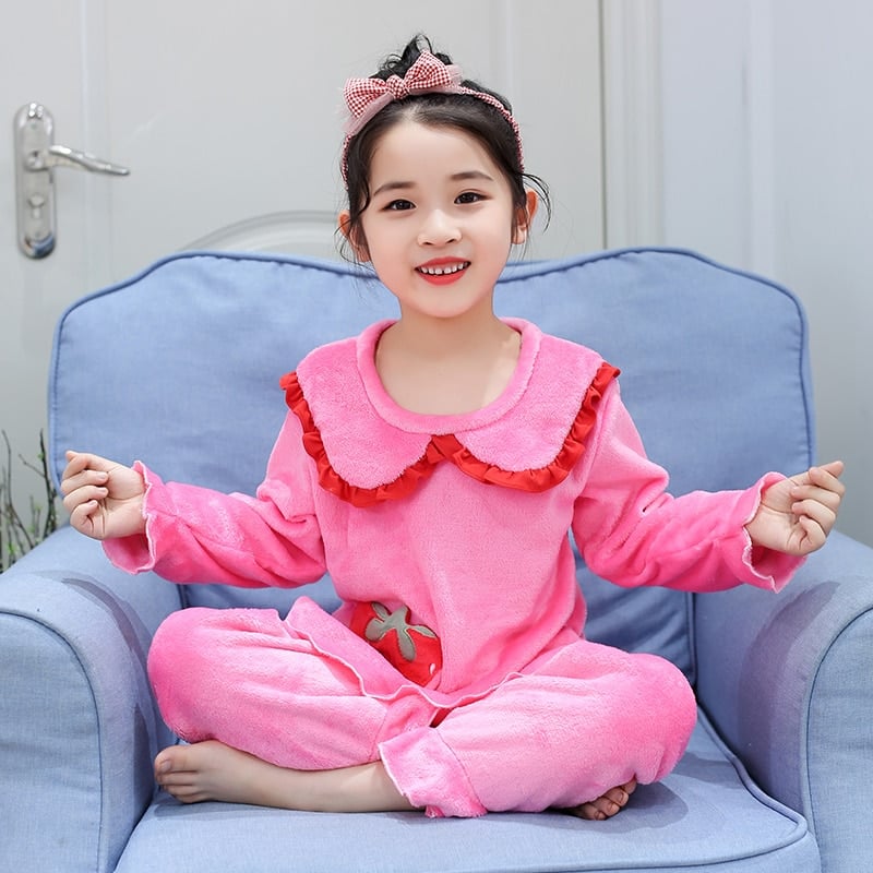 Pyjama polaire deux pièces pour fillette style princesse Rose bonbon 120-130cm
