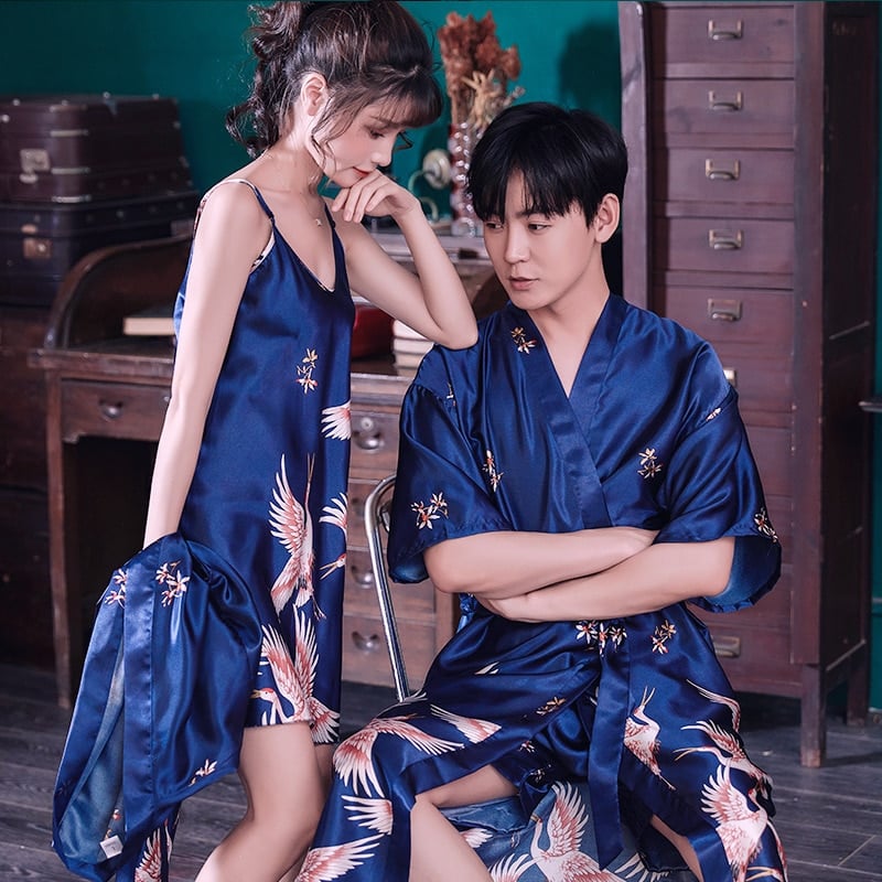 Pyjama style Kimono courte pour couple en satin_2
