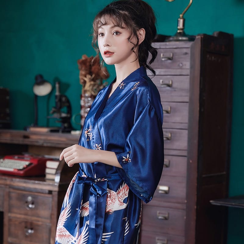 Pyjama style Kimono courte pour couple en satin_9