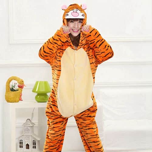 Pyjama tigre en polyester pour hommes et femmes Orange 130 CM