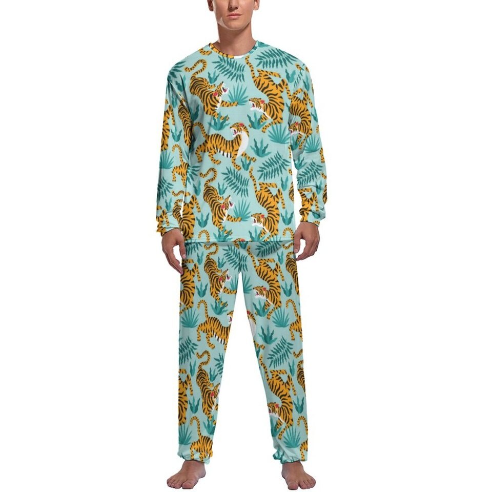 Pyjama tigre pour hommes à manches longues en polyester_10