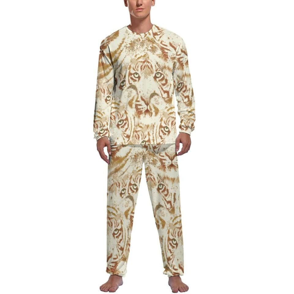 Pyjama tigre pour hommes à manches longues en polyester_18