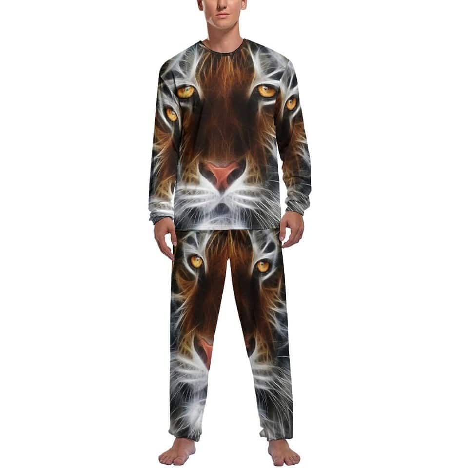 Pyjama tigre pour hommes à manches longues en polyester_3