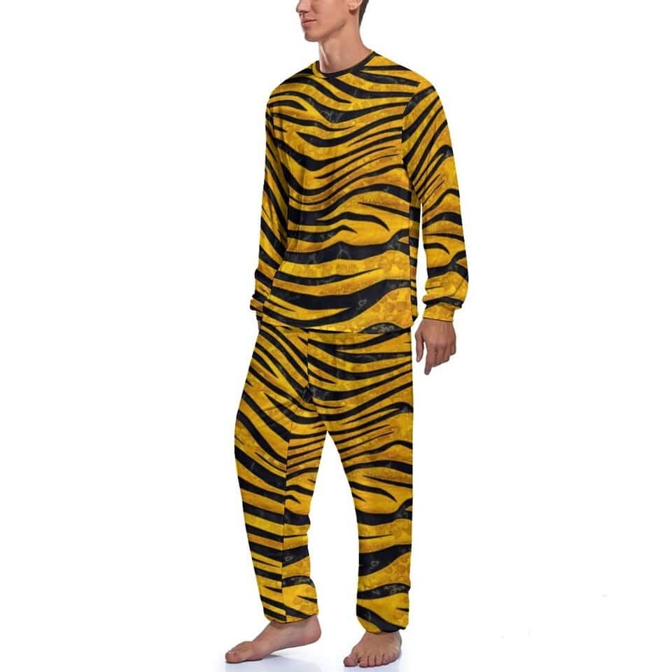 Pyjama tigre pour hommes à manches longues en polyester