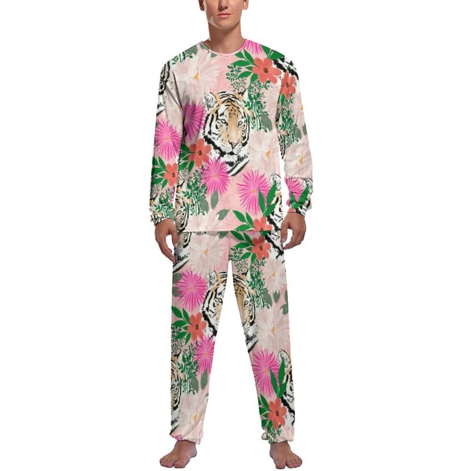 Pyjama tigre pour hommes à manches longues en polyester_5