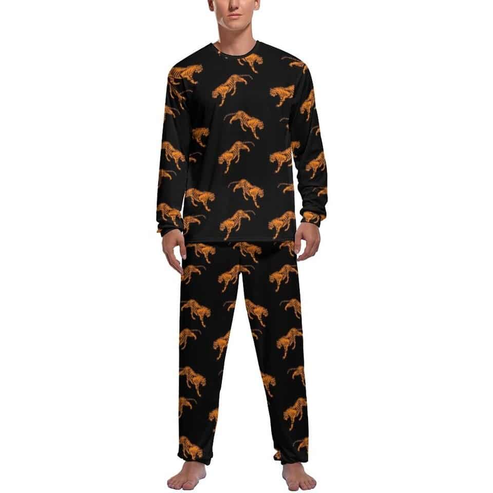 Pyjama tigre pour hommes à manches longues en polyester_8
